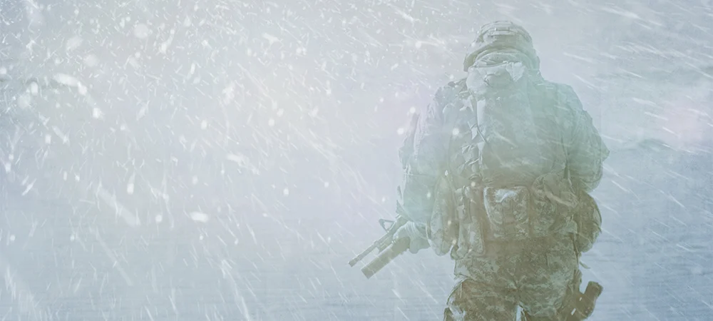 Soldier in winter storm